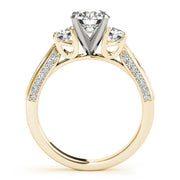 Round Three Stone Diamond Engagement Ring with Split Shank in 10K/14K gold and platinum with certified lab-grown or natural diamonds