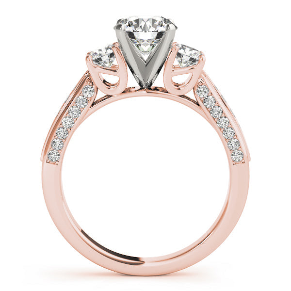Round Three Stone Diamond Engagement Ring with Split Shank in 10K/14K gold and platinum with certified lab-grown or natural diamonds