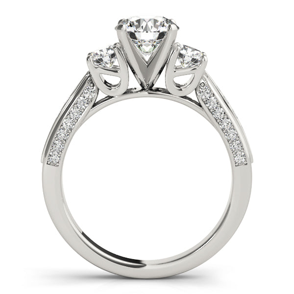 Round Three Stone Diamond Engagement Ring with Split Shank in 10K/14K gold and platinum with certified lab-grown or natural diamonds