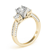 Round Three Stone Diamond Engagement Ring with Split Shank in 10K/14K gold and platinum with certified lab-grown or natural diamonds