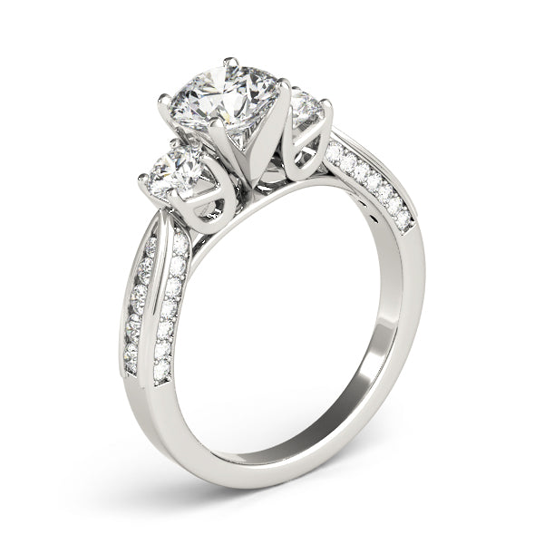 Round Three Stone Diamond Engagement Ring with Split Shank in 10K/14K gold and platinum with certified lab-grown or natural diamonds