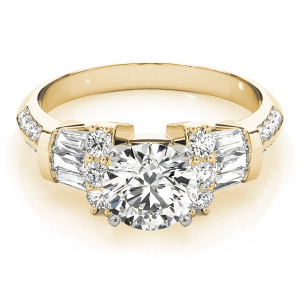 Resplendent Fancy Shape Baguette Remounts Round Diamond Engagement Ring in 10K/14K gold and platinum with certified lab-grown or natural diamonds