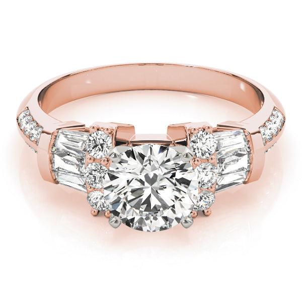 Resplendent Fancy Shape Baguette Remounts Round Diamond Engagement Ring in 10K/14K gold and platinum with certified lab-grown or natural diamonds
