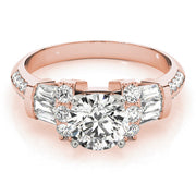 Resplendent Fancy Shape Baguette Remounts Round Diamond Engagement Ring in 10K/14K gold and platinum with certified lab-grown or natural diamonds