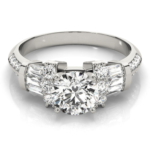 Resplendent Fancy Shape Baguette Remounts Round Diamond Engagement Ring in 10K/14K gold and platinum with certified lab-grown or natural diamonds