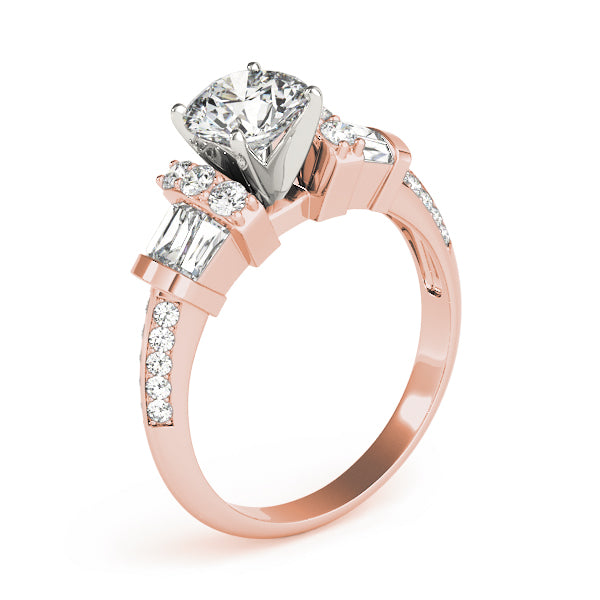 Resplendent Fancy Shape Baguette Remounts Round Diamond Engagement Ring in 10K/14K gold and platinum with certified lab-grown or natural diamonds