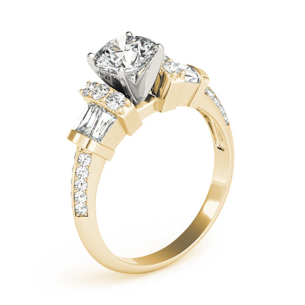 Resplendent Fancy Shape Baguette Remounts Round Diamond Engagement Ring in 10K/14K gold and platinum with certified lab-grown or natural diamonds