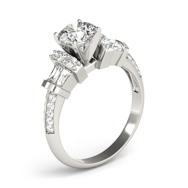 Resplendent Fancy Shape Baguette Remounts Round Diamond Engagement Ring in 10K/14K gold and platinum with certified lab-grown or natural diamonds