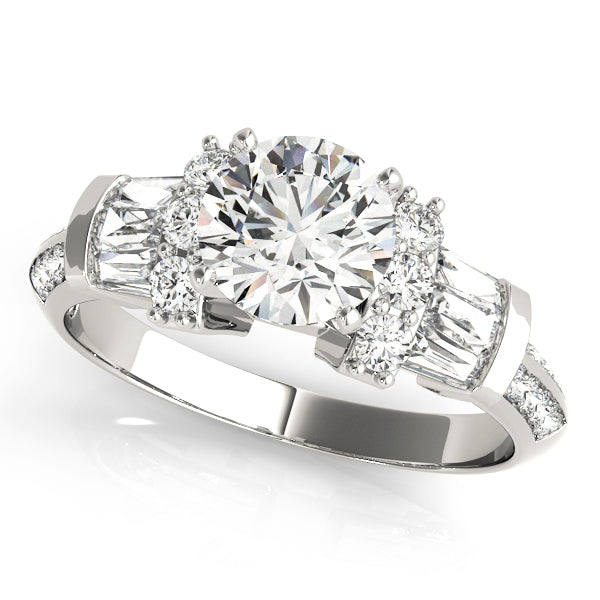 Resplendent Fancy Shape Baguette Remounts Round Diamond Engagement Ring in 10K/14K gold and platinum with certified lab-grown or natural diamonds