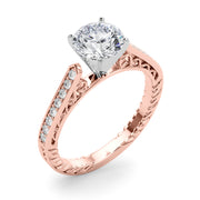Vintage-Inspired Antique Round Diamond Engagement Ring in 10K/14K gold and platinum with certified lab-grown or natural diamonds