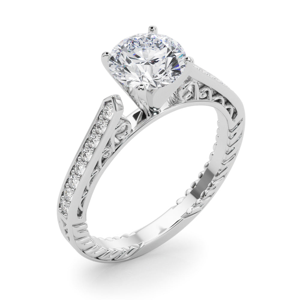 Vintage-Inspired Antique Round Diamond Engagement Ring in 10K/14K gold and platinum with certified lab-grown or natural diamonds