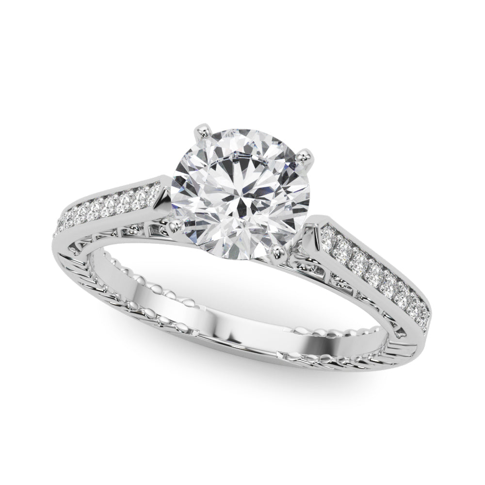 Vintage-Inspired Antique Round Diamond Engagement Ring in 10K/14K gold and platinum with certified lab-grown or natural diamonds