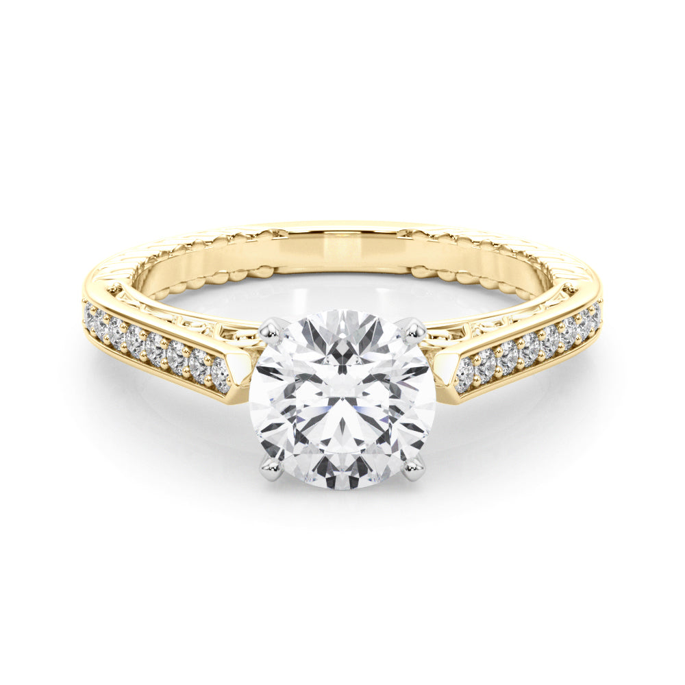 Vintage-Inspired Antique Round Diamond Engagement Ring in 10K/14K gold and platinum with certified lab-grown or natural diamonds
