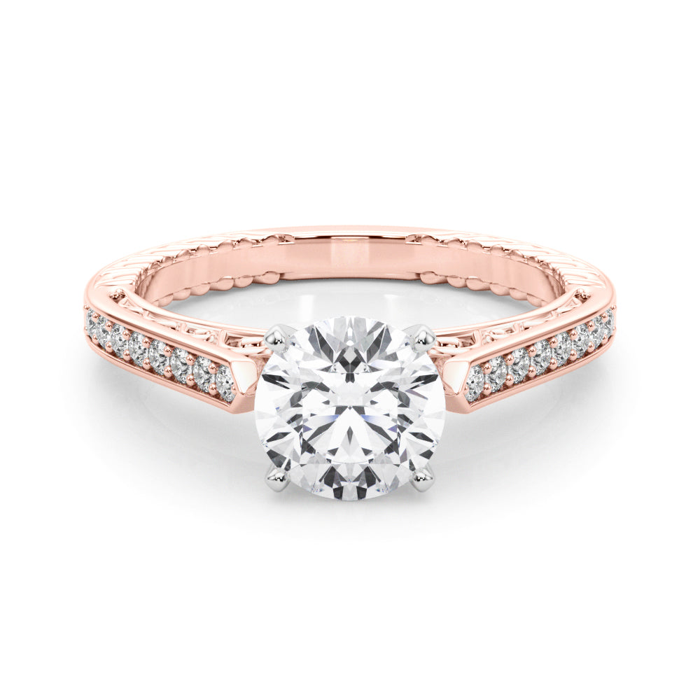 Vintage-Inspired Antique Round Diamond Engagement Ring in 10K/14K gold and platinum with certified lab-grown or natural diamonds