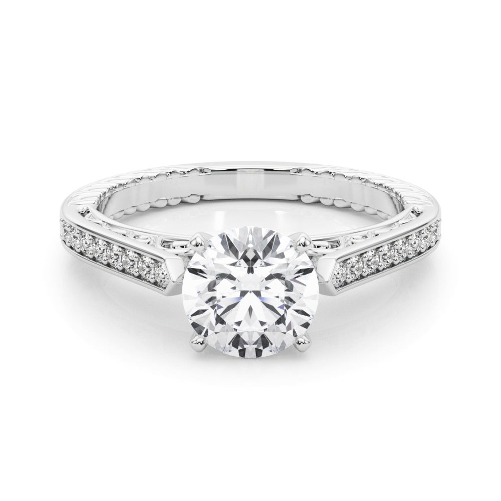 Vintage-Inspired Antique Round Diamond Engagement Ring in 10K/14K gold and platinum with certified lab-grown or natural diamonds