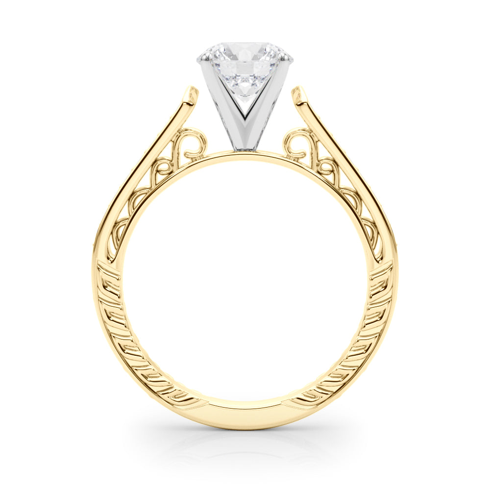 Vintage-Inspired Antique Round Diamond Engagement Ring in 10K/14K gold and platinum with certified lab-grown or natural diamonds