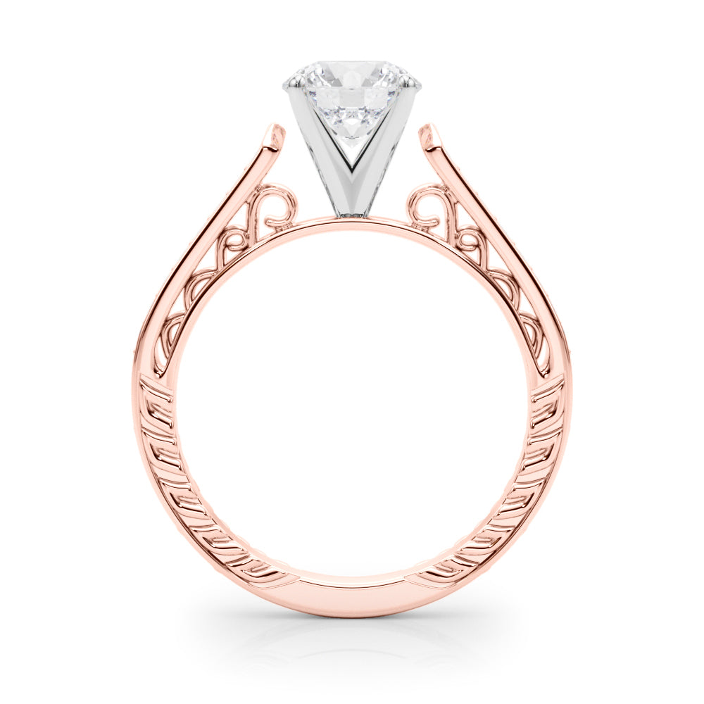 Vintage-Inspired Antique Round Diamond Engagement Ring in 10K/14K gold and platinum with certified lab-grown or natural diamonds