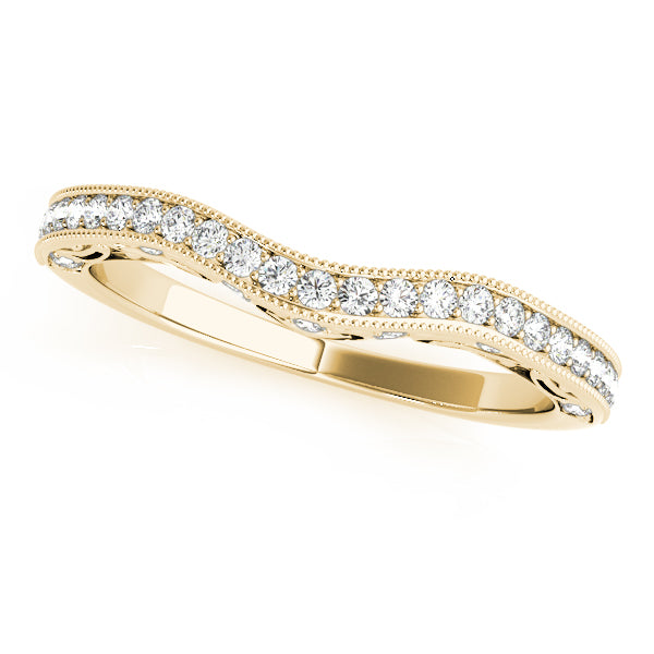 Antique Style Filigree Milgrain Curved Half Eternity Ring in 10K/14K gold and platinum with certified lab-grown or natural diamonds