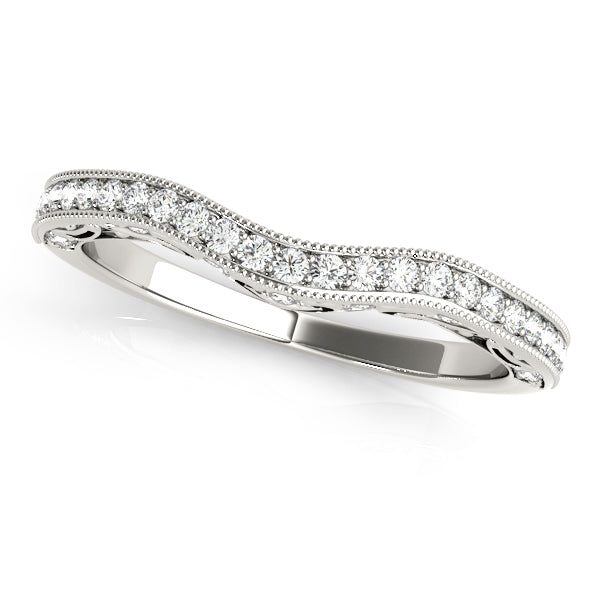 Antique Style Filigree Milgrain Curved Half Eternity Ring in Gold & Platinum