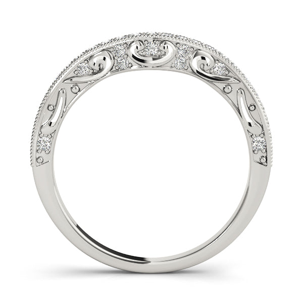 Antique Style Filigree Milgrain Curved Half Eternity Ring in Gold & Platinum