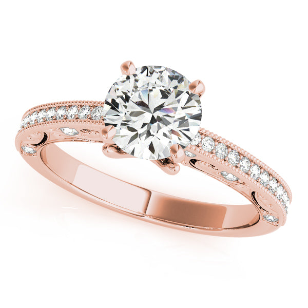 Luxe Antique Round Diamond Engagement Ring in 10K/14K gold and platinum with certified lab-grown or natural diamonds