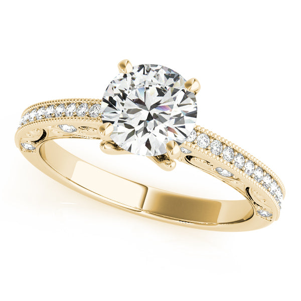 Luxe Antique Round Diamond Engagement Ring in 10K/14K gold and platinum with certified lab-grown or natural diamonds