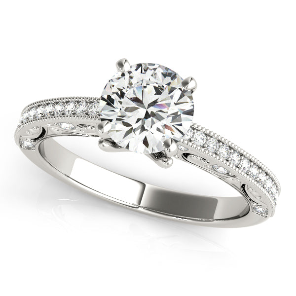 Luxe Antique Round Diamond Engagement Ring in 10K/14K gold and platinum with certified lab-grown or natural diamonds