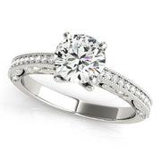 Luxe Antique Round Diamond Engagement Ring in 10K/14K gold and platinum with certified lab-grown or natural diamonds