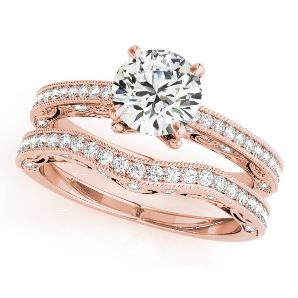 Luxe Antique Round Diamond Engagement Ring in 10K/14K gold and platinum with certified lab-grown or natural diamonds
