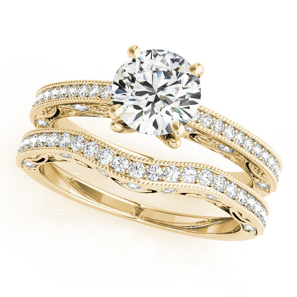 Luxe Antique Round Diamond Engagement Ring in 10K/14K gold and platinum with certified lab-grown or natural diamonds