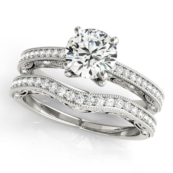 Luxe Antique Round Diamond Engagement Ring in 10K/14K gold and platinum with certified lab-grown or natural diamonds