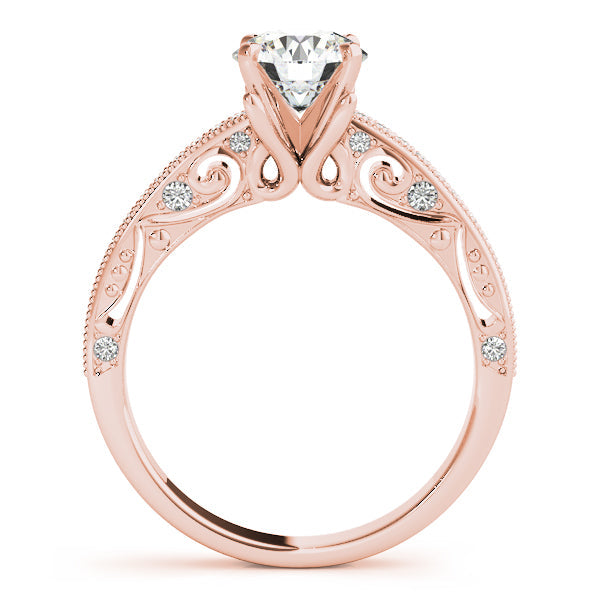 Luxe Antique Round Diamond Engagement Ring in 10K/14K gold and platinum with certified lab-grown or natural diamonds