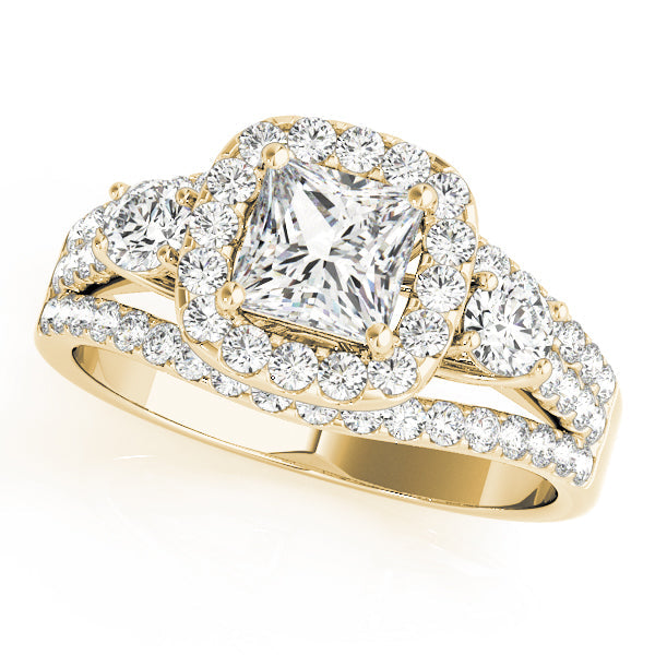 Brilliant Sidestone Cushion Diamond Engagement Ring in 10K/14K gold and platinum with certified lab-grown or natural diamonds
