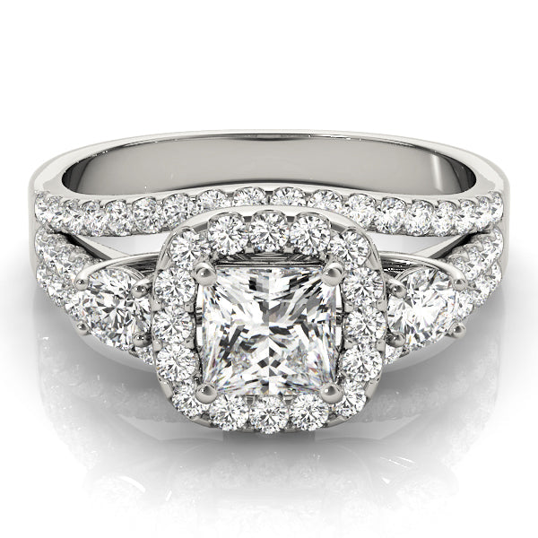 Brilliant Sidestone Cushion Diamond Engagement Ring in 10K/14K gold and platinum with certified lab-grown or natural diamonds