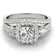 Brilliant Sidestone Cushion Diamond Engagement Ring in 10K/14K gold and platinum with certified lab-grown or natural diamonds