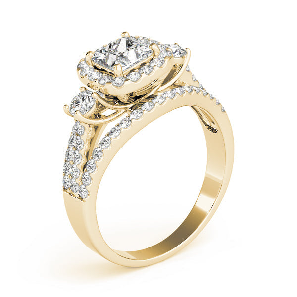 Brilliant Sidestone Cushion Diamond Engagement Ring in 10K/14K gold and platinum with certified lab-grown or natural diamonds