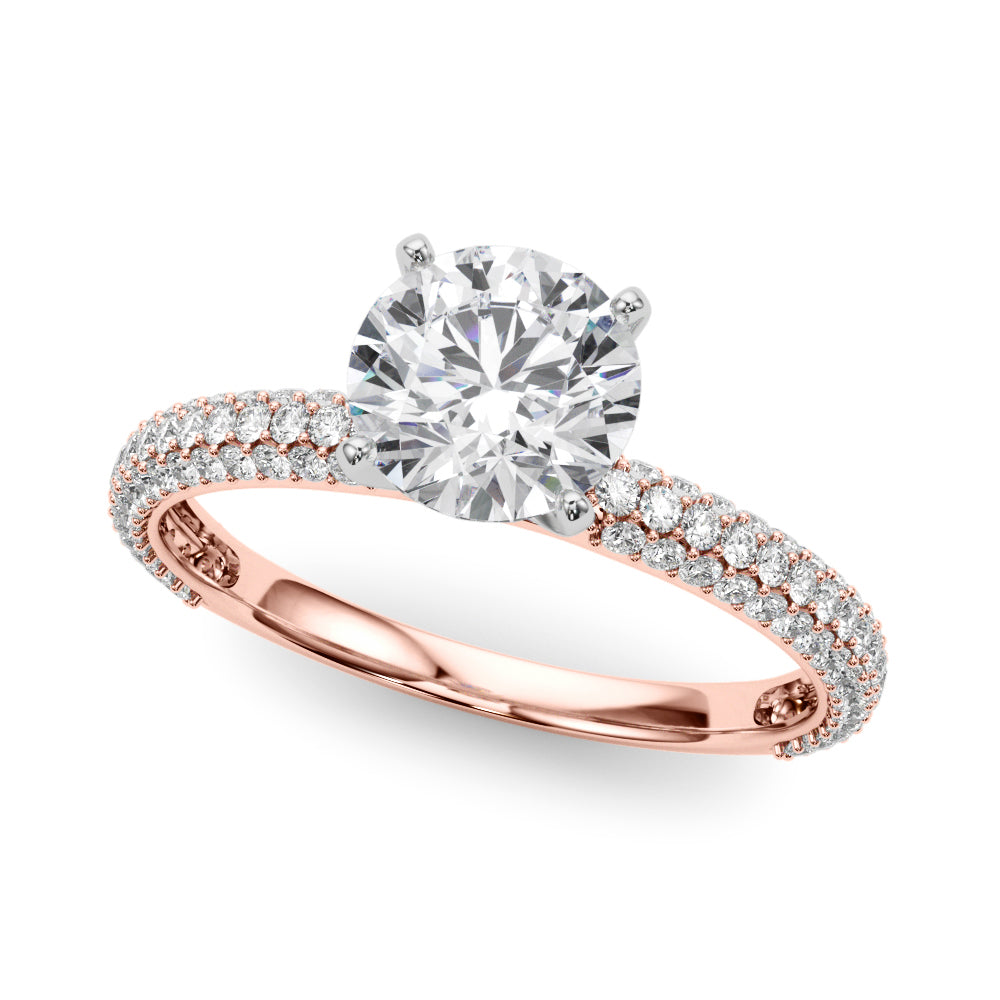 Crowned Pave Round Diamond Engagement Ring in 10K/14K gold and platinum with certified lab-grown or natural diamonds