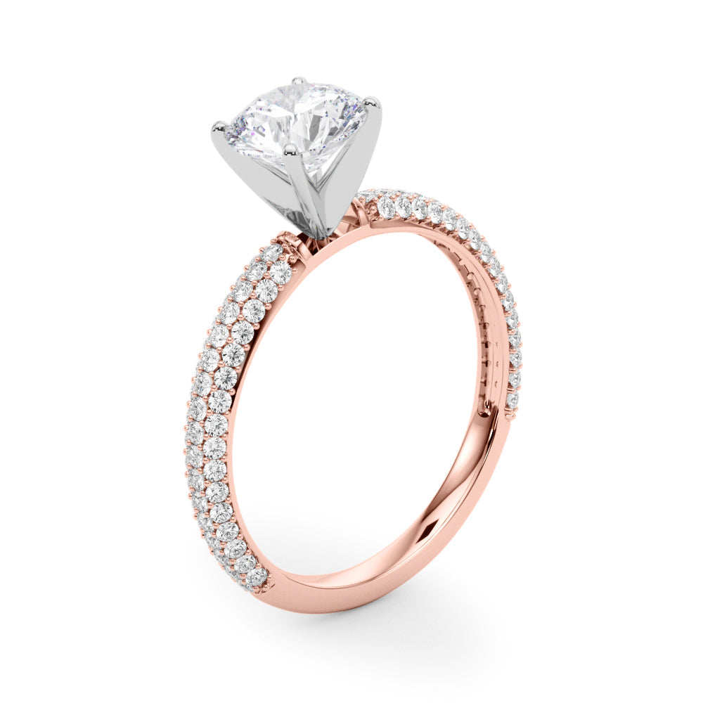 Crowned Pave Round Diamond Engagement Ring in 10K/14K gold and platinum with certified lab-grown or natural diamonds