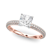 Crowned Pave Round Diamond Engagement Ring in 10K/14K gold and platinum with certified lab-grown or natural diamonds