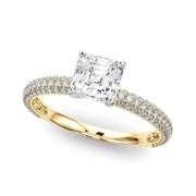 Crowned Pave Round Diamond Engagement Ring in 10K/14K gold and platinum with certified lab-grown or natural diamonds