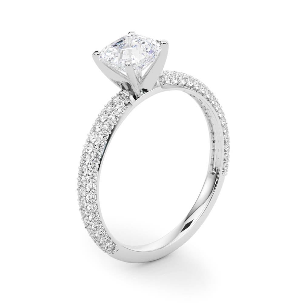 Crowned Pave Round Diamond Engagement Ring in 10K/14K gold and platinum with certified lab-grown or natural diamonds