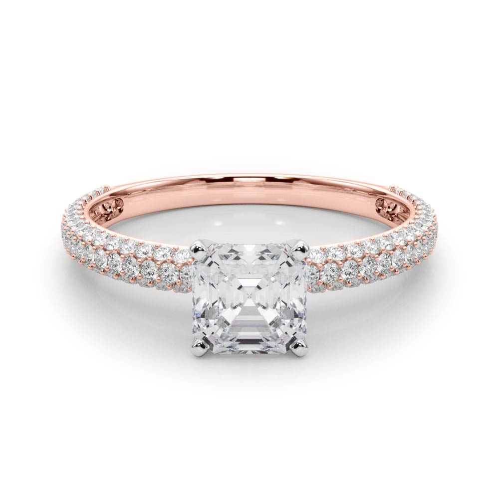 Crowned Pave Round Diamond Engagement Ring in 10K/14K gold and platinum with certified lab-grown or natural diamonds