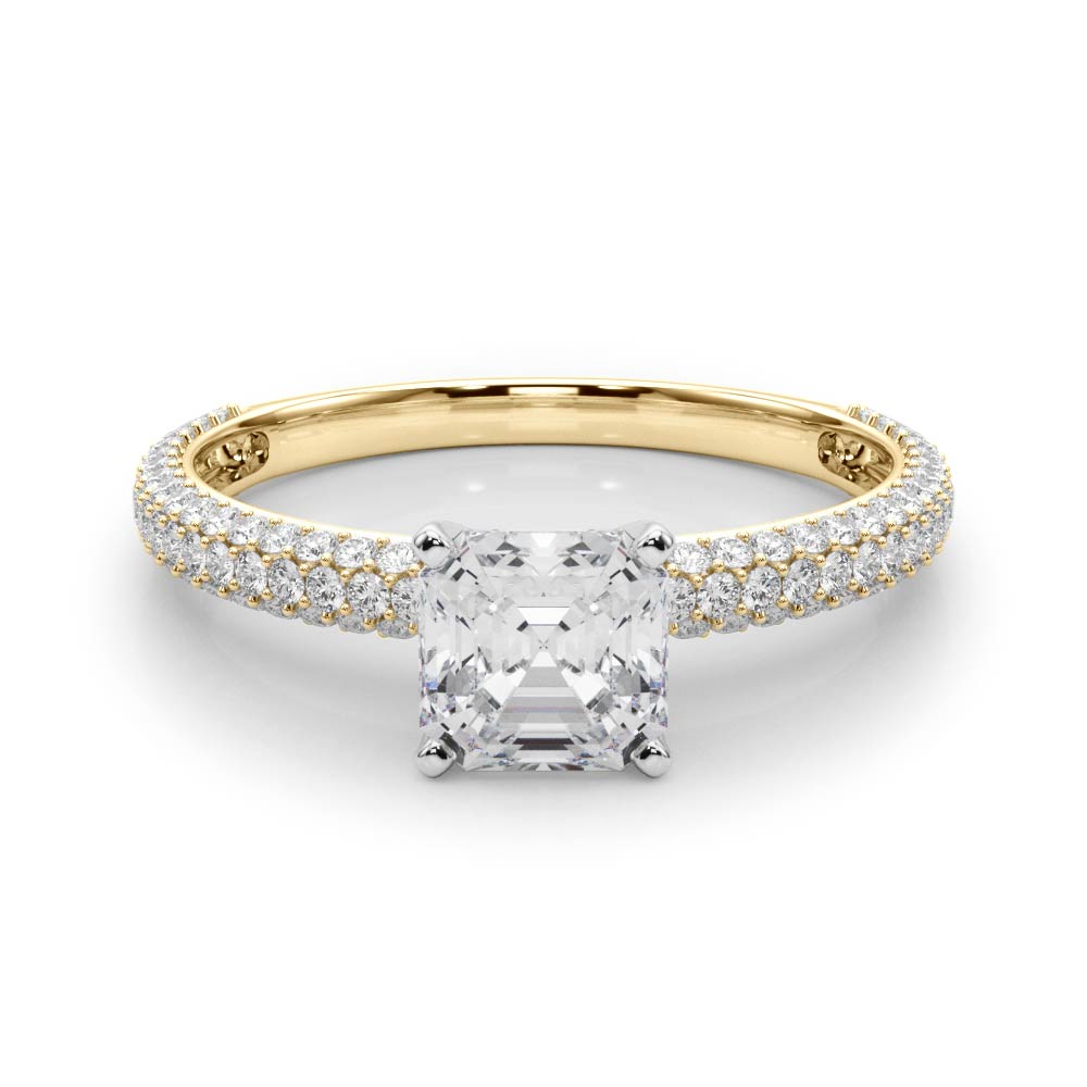 Crowned Pave Round Diamond Engagement Ring in 10K/14K gold and platinum with certified lab-grown or natural diamonds