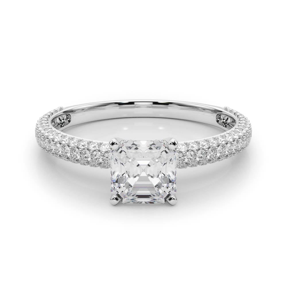 Crowned Pave Round Diamond Engagement Ring in 10K/14K gold and platinum with certified lab-grown or natural diamonds