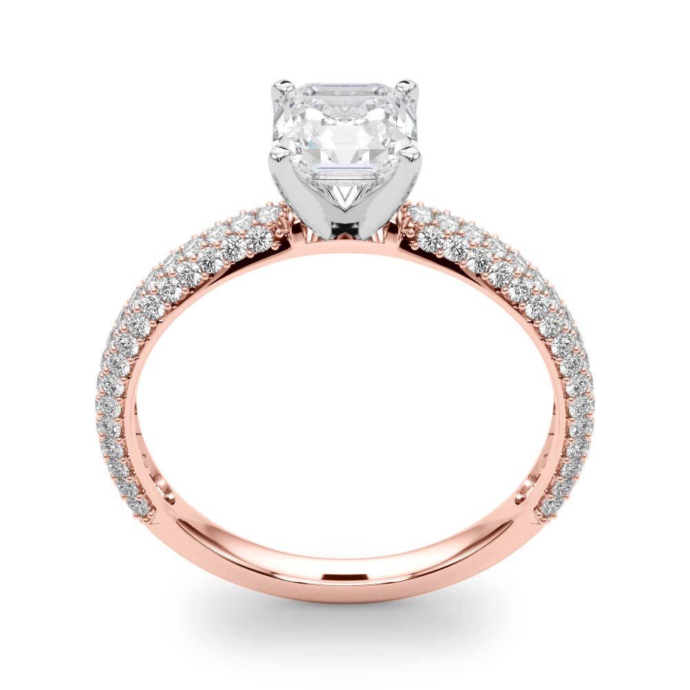 Crowned Pave Round Diamond Engagement Ring in 10K/14K gold and platinum with certified lab-grown or natural diamonds