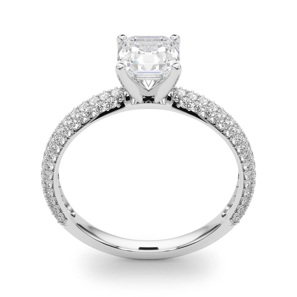 Crowned Pave Round Diamond Engagement Ring in 10K/14K gold and platinum with certified lab-grown or natural diamonds