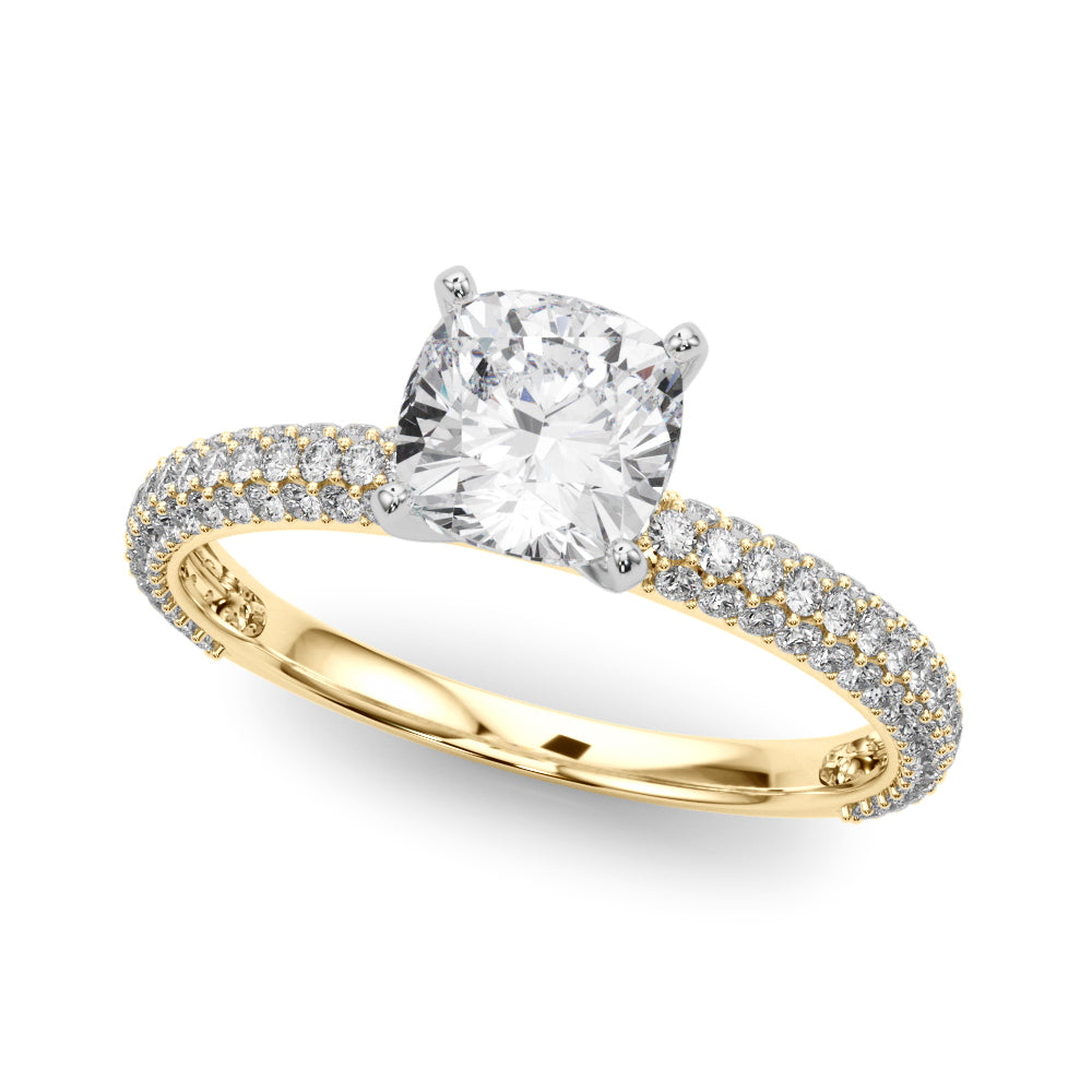 Crowned Pave Round Diamond Engagement Ring in 10K/14K gold and platinum with certified lab-grown or natural diamonds