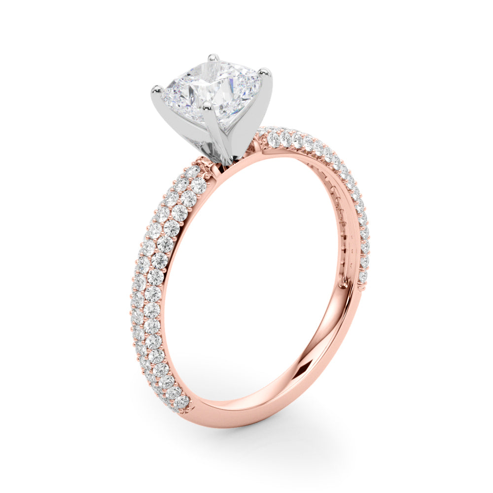 Crowned Pave Round Diamond Engagement Ring in 10K/14K gold and platinum with certified lab-grown or natural diamonds