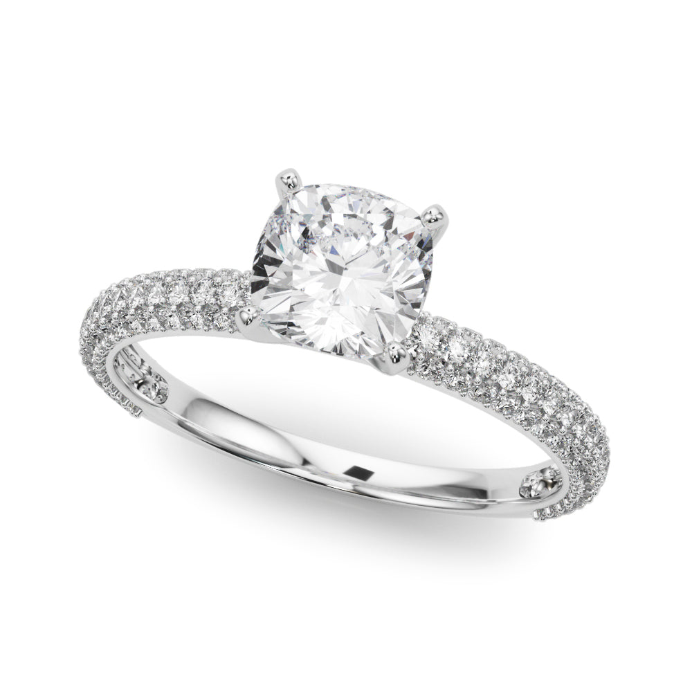 Crowned Pave Round Diamond Engagement Ring in 10K/14K gold and platinum with certified lab-grown or natural diamonds