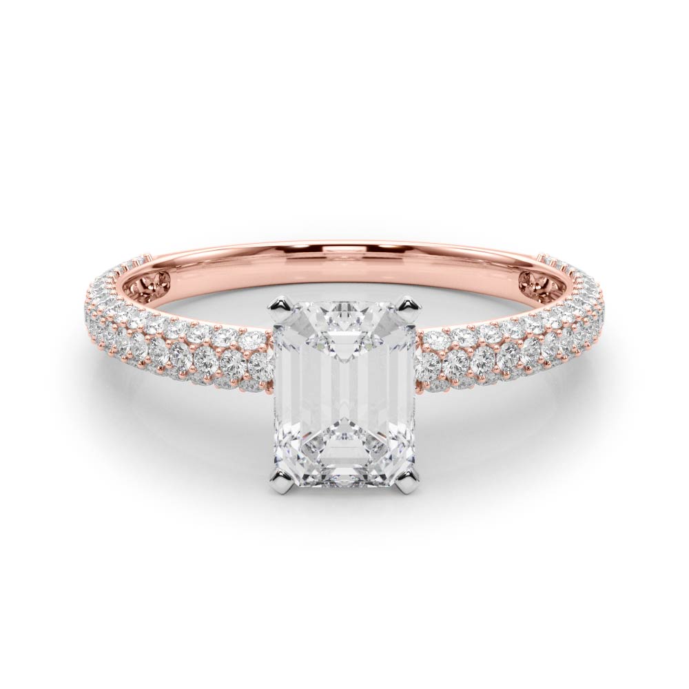 Crowned Pave Round Diamond Engagement Ring in 10K/14K gold and platinum with certified lab-grown or natural diamonds